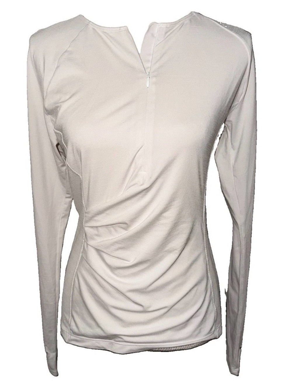 Athleta Shirt Womens S White Long Sleeve 1/4 Zip Running Thumbholes Pocket
